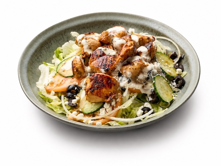 Greek Salad Bowl with Chicken Souvlaki